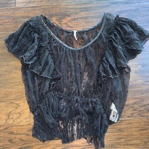 Black Free People Mesh Crop Top